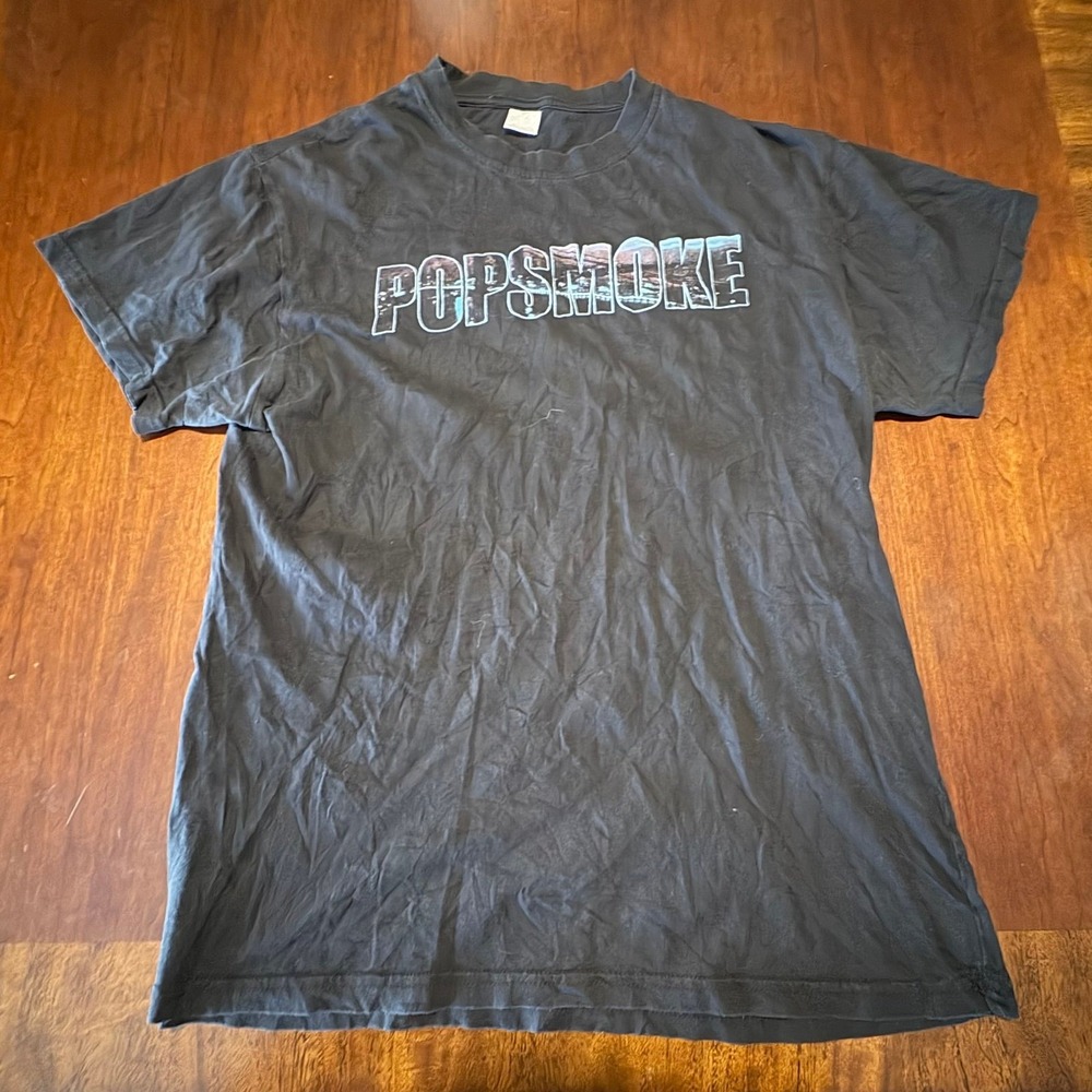 Pop Smoke Vlone Style T-Shirt Size L Black V City Skyline Merch Rap Drill Music